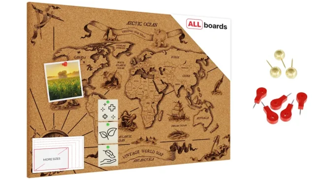 Korková tabuľa MAPA SVETA 2, bezrámová 60x40 ALLboards