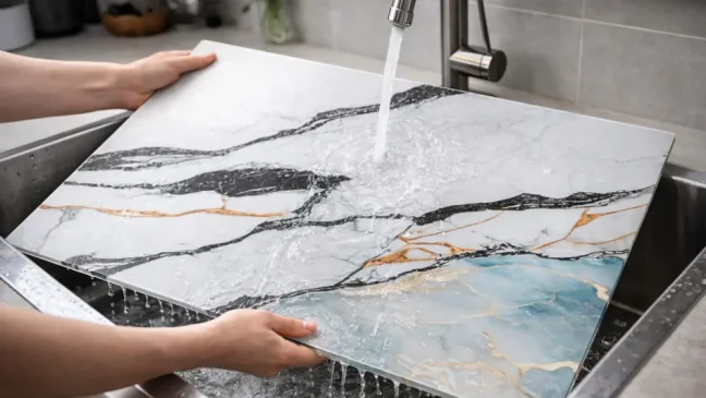 Skleněná krájecí deska MRAMOR / MODRÁ / ZLATO 60 × 52 cm