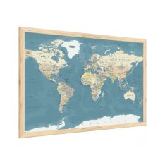 Magnetický obraz- mapa světa 60x40cm v přírodním dřevěném rámu,TM64D_00058