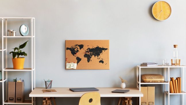 Korková tabule MAPA SVĚTA, bezrámová 60x40 ALLboards