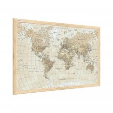 Magnetický obraz - mapa sveta béžovej pastelovej farby 60x40cm v prírodnom drevenom ráme,TM64D_00059