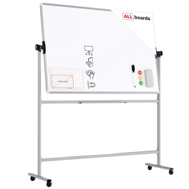 Mobilní tabule TM Idea, oboustranná, otočná, za sucha stíratelná, magnetická, 150x100 cm – řada FLEX