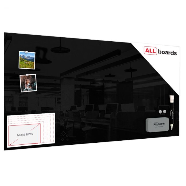 Skleněná magnetická tabule 120x60 cm ALLboards CLASSIC - ČERNÁ