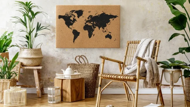 Korková tabuľa MAPA SVETA, bezrámová 90x60 cm
