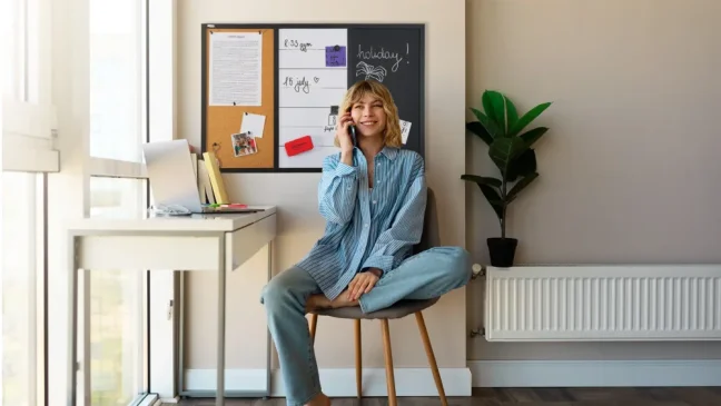 Kombinovaná tabuľa 3 v 1 ALLboards COMBI: bielá suchostierateľno-magnetická, magneticko-kriedová a korková 90x60 cm