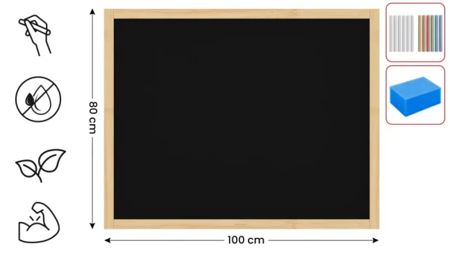 Černá křídová tabule 100×80 cm – přírodní dřevěný rám