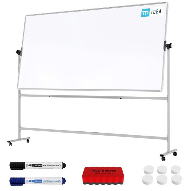 Mobilní tabule TM Idea, oboustranná, otočná, za sucha stíratelná, magnetická, 240x120 cm – řada FLEX
