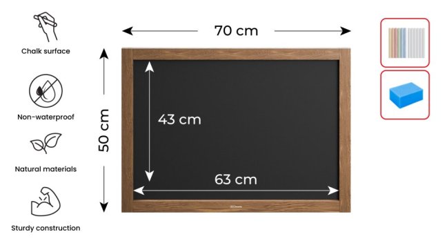 Allboards tabuľa čierna kriedová v drevenom ráme 70x50 cm