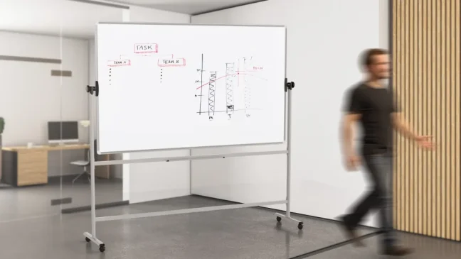 Mobilní tabule TM Idea, oboustranná, otočná, za sucha stíratelná, magnetická, 200x120 cm – řada FLEX