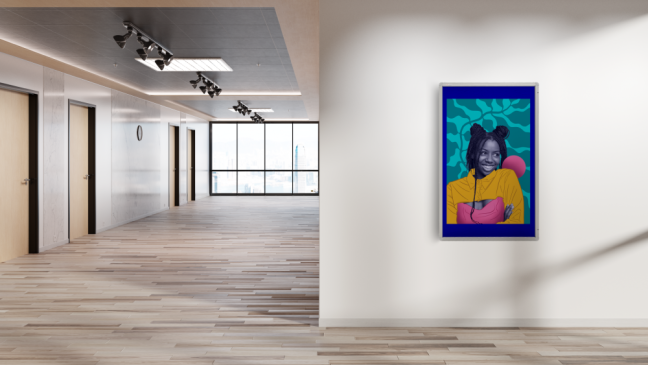 Textilní modrá vitrína v hliníkovém rámu - 120x90 cm