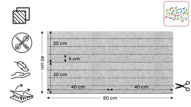 Filcové panely na stenu 80x40 cm sivé