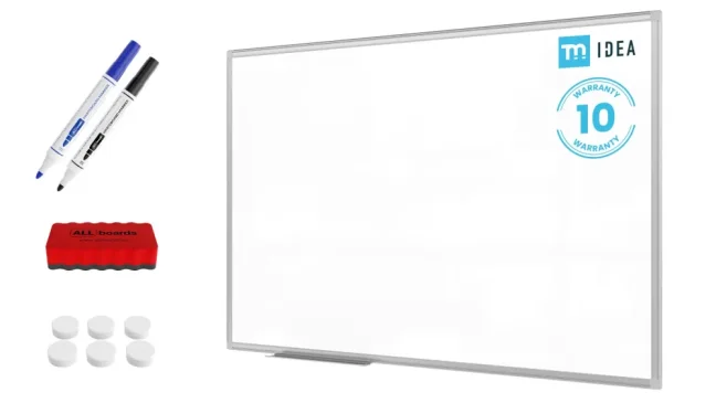 Biela popisovacia magnetická tabuľa 120x80 cm v hliníkovom ráme + sada príslušenstva – TM IDEA® séria Flex