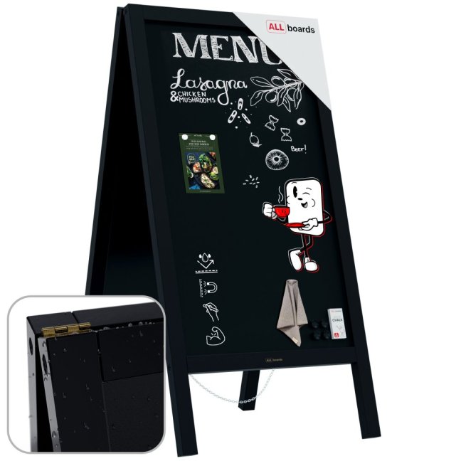 Magnetický křídový reklamní stojan voděodolný 110 x 56 cm ČERNÝ RÁM