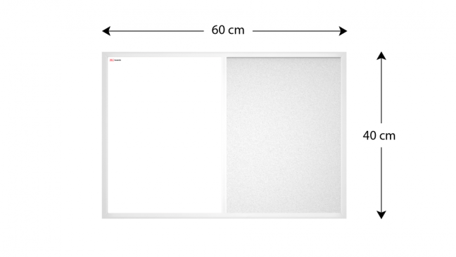 Tabuľa COMBI - biely korok a magnetická biela 60x40 s bielym lakovaným dreveným rámom