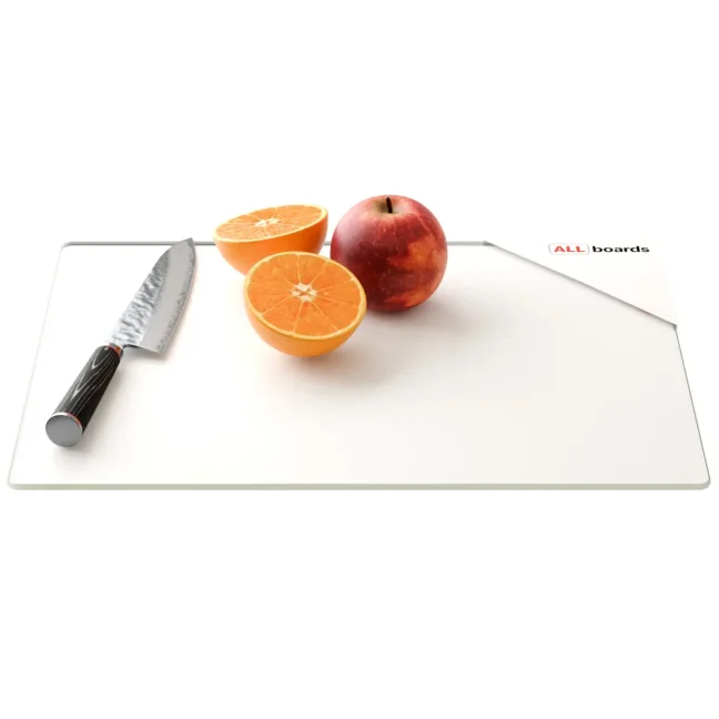 Sklenená doska na krájanie BIELA 30 × 40 cm – kuchynská doska, ochranná doska, sklenený podnos