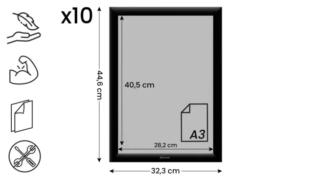 Plakátový rám A3 OWZ – černý, zacvakávací - sada 10 kusů