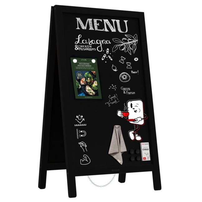 Magnetický křídový reklamní stojan voděodolný 80 × 45 CM ČERNÝ RÁM