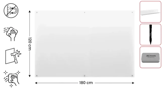Skleněná nemagnetická tabule TRANSPARENTNÍ 180×120 cm