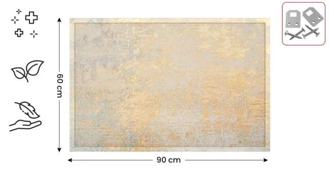 Potlačená korková tabuľa ZLATÝ BETÓN 90x60 cm, drevený rám