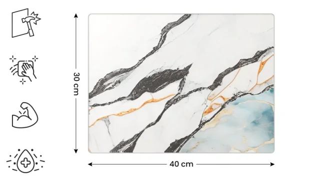 Sklenená doska na krájanie MRAMOR / MODRÁ / ZLATO 30 × 40 cm – kuchynská doska, ochranná doska, sklenený podnos