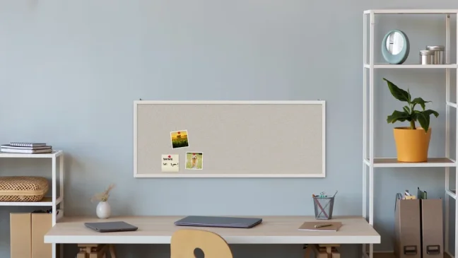 Korková tabule bílá barva korku 100x40 cm dřevěný rám lakovaný BÍLÝ