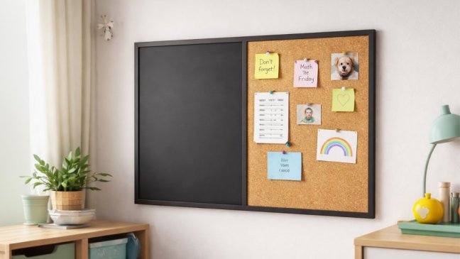 Tabuľa COMBI - korok a magnetická čierna tabuľa90x60cm s čiernym lakovaným dreveným rámom
