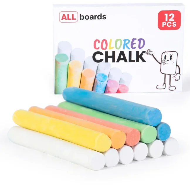 Křída na tabule – sada 12 kusů: 6 bílých + 6 barevných