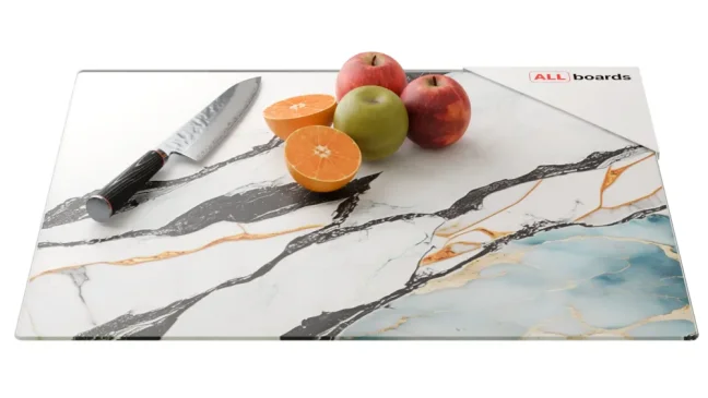 Skleněná krájecí deska MRAMOR / MODRÁ / ZLATO 60 × 52 cm