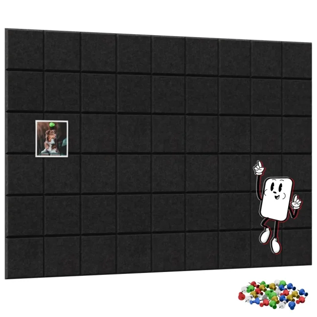 Filcové nástěnné panely 30×30 cm černé – 6 ks