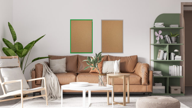 Korková nástěnka v barevném dřevěném rámu 120x90 cm – Granátově modrá