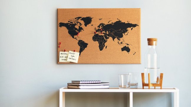 Korková tabule MAPA SVĚTA, bezrámová 60x40 ALLboards