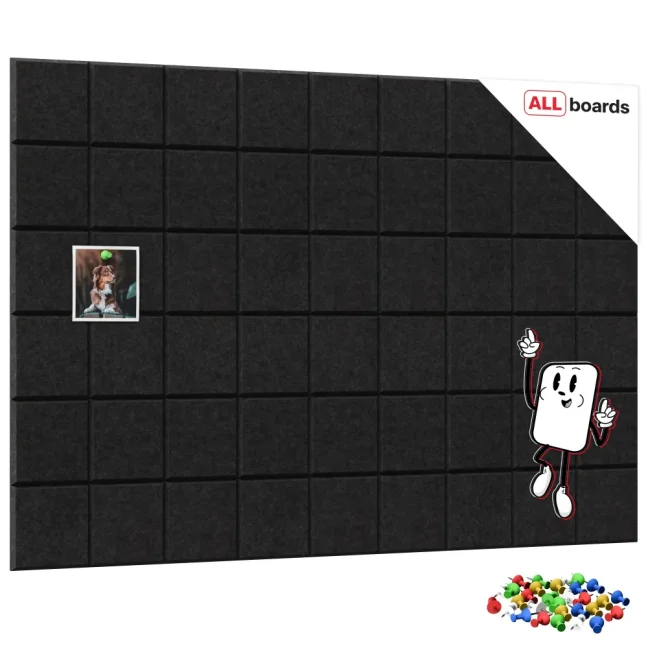 Filcové nástěnné panely 30×30 cm černé – 6 ks