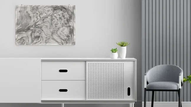 Potištěná korková tabule ZKAMEŇELÉ DŘEVO 90x60 cm, dřevěný rám