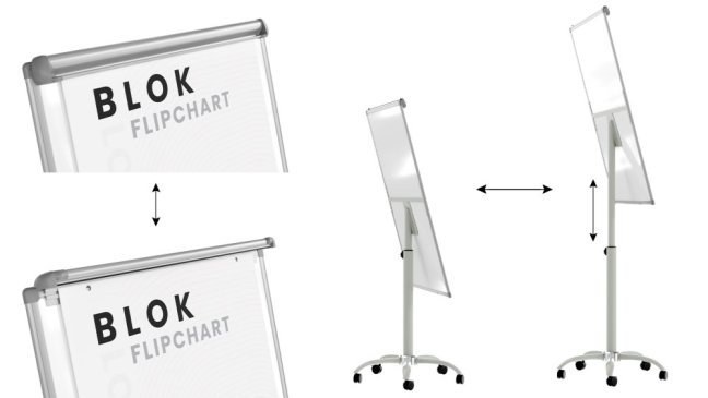 Mobilní magnetický flipchart se stíratelným povrchem na kolečkách 100 × 70 cm stříbrný