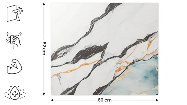 Skleněná krájecí deska MRAMOR / MODRÁ / ZLATO 60 × 52 cm