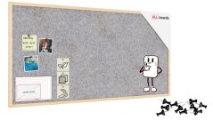 Textilná (plstená) tabuľa 120 × 60 cm, svetlosivá, v lakovanom drevenom ráme
