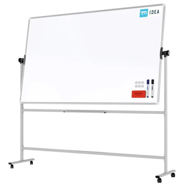 Mobilní tabule TM Idea, oboustranná, otočná, za sucha stíratelná, magnetická, 200x120 cm – řada FLEX