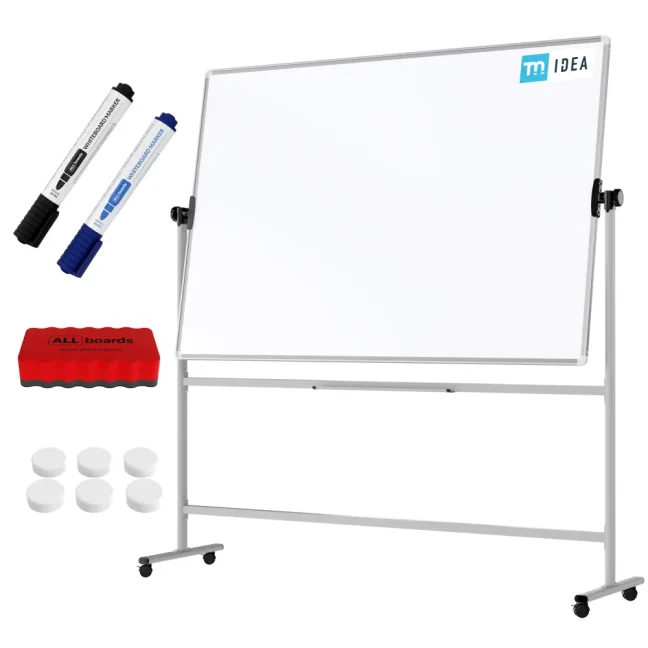 Mobilní tabule TM Idea, oboustranná, otočná, za sucha stíratelná, magnetická, 180x120 cm – řada FLEX