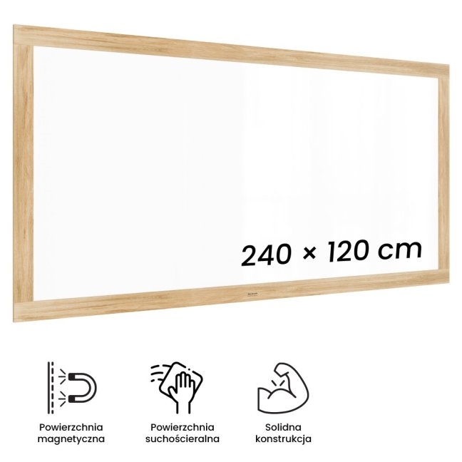 Magnetická tabuľa PREMIUM 240x120 cm v ráme vo farbe duba