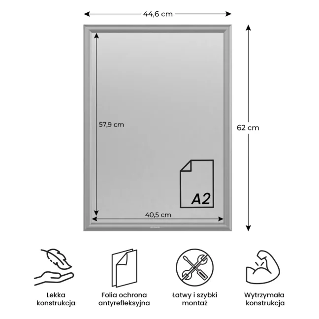 Plagátový rám A2 – zatváracia strieborný Klip rám