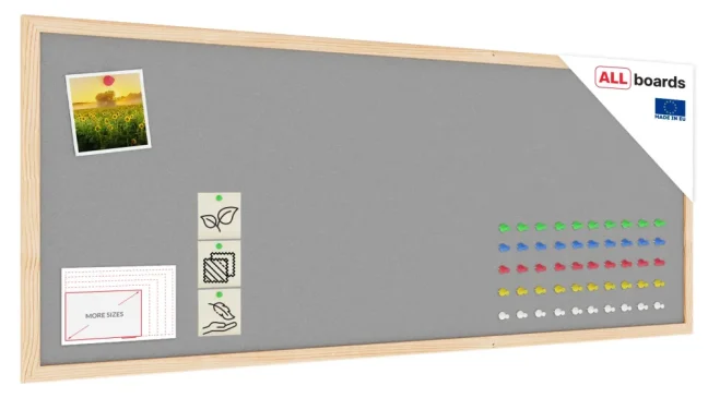 Textilná nástenka 100x40 cm ŠEDÁ v drevenom ráme