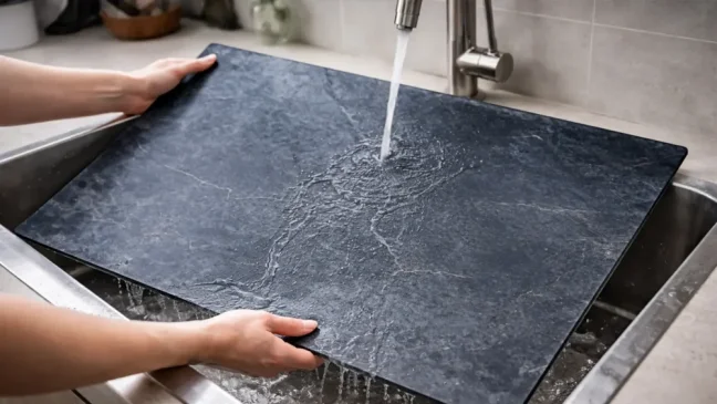 Sklenená kuchynská doska MRAMOR ČIERNÁ 60x52cm - doska na krájanie - ochranná doska