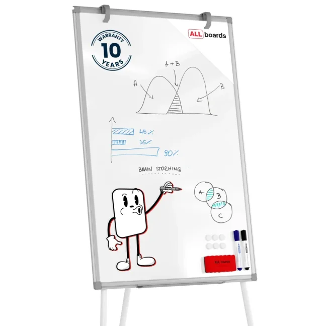 Flipchart sucho-stierateľný magnetický 90×60 cm – strieborný