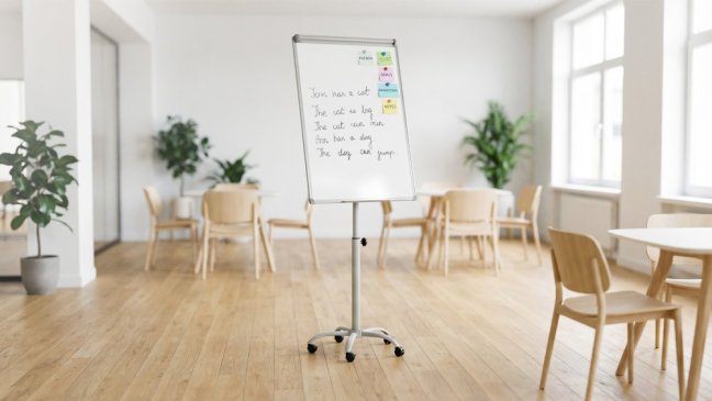 Mobilní magnetický flipchart se stíratelným povrchem na kolečkách 100 × 70 cm stříbrný