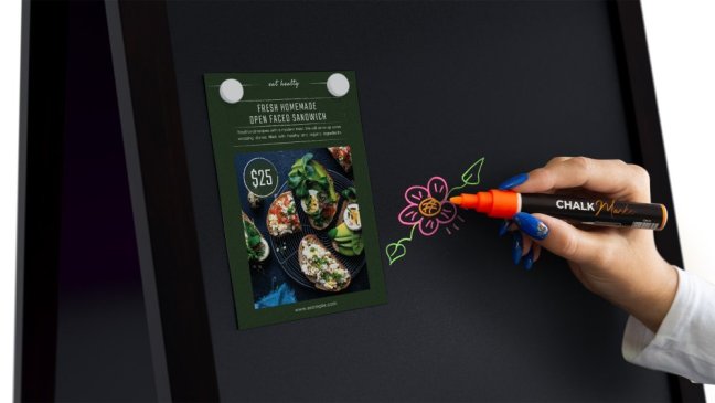 Magnetický křídový reklamní stojan voděodolný 150x61 cm ČERNÝ RÁM