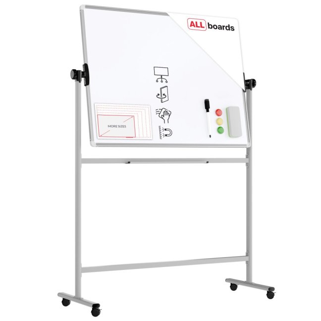 Mobilní tabule TM Idea, oboustranná, otočná, za sucha stíratelná, magnetická, 120x90 cm – řada FLEX