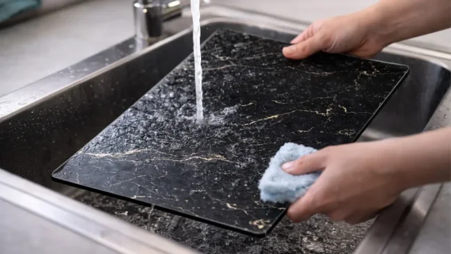 Skleněná krájecí deska ČERNÝ MRAMOR 30 × 40 cm – kuchyňská deska, ochranná deska, skleněný tác