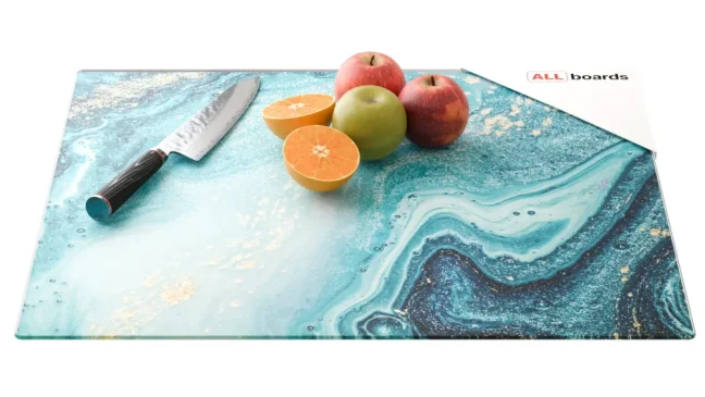 Skleněná krájecí deska MODRÁ / ZLATO 60 × 52 cm