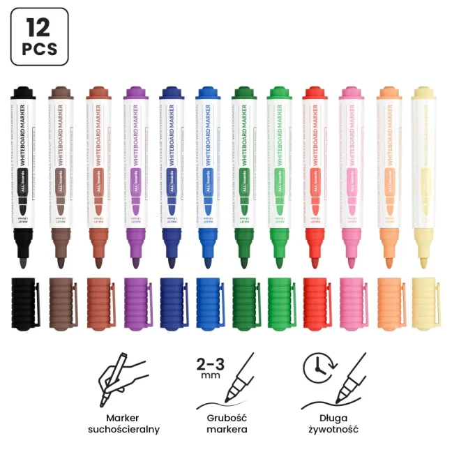 Sada popisovačov na suché mazanie ALLboards – 1 x 12 farieb – 12 ks