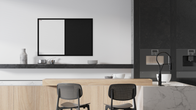 Tabule COMBI - bílý korek a magnetická bílá 60x40 s černým lakovaným dřevěným rámem